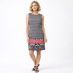 Mario Serrani Italy Black White Print Sleeveless Mini Sheath Dress Womens 10